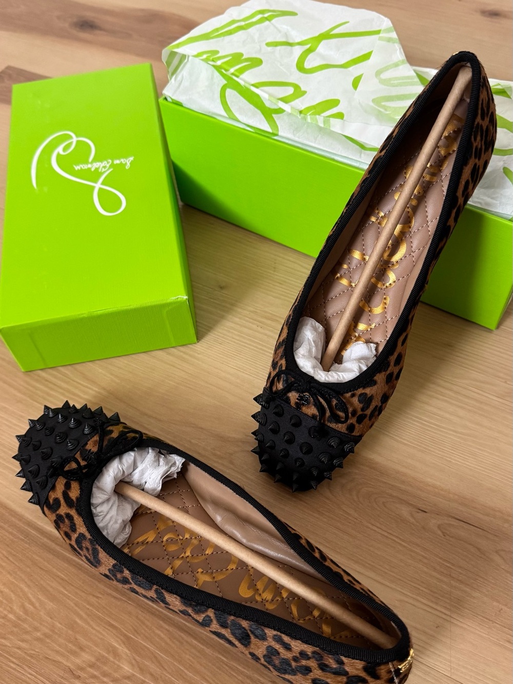 Sam Edelman Leopard Print Studded Toe Flats Monet - Brown & Black